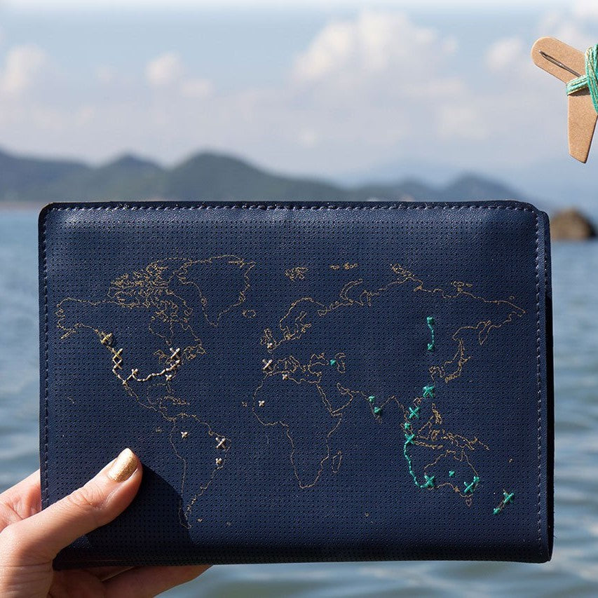 Leather stitch travel customisable notebook