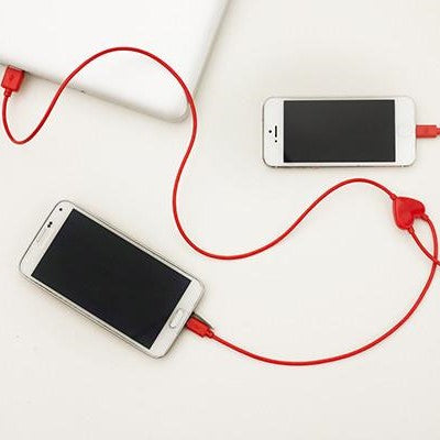 Heart dual phone charger usb cable