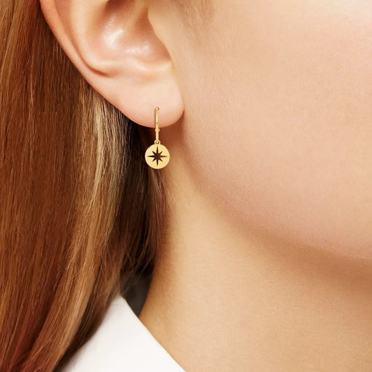 Earrings Gold Plated Starburst Disc Drop