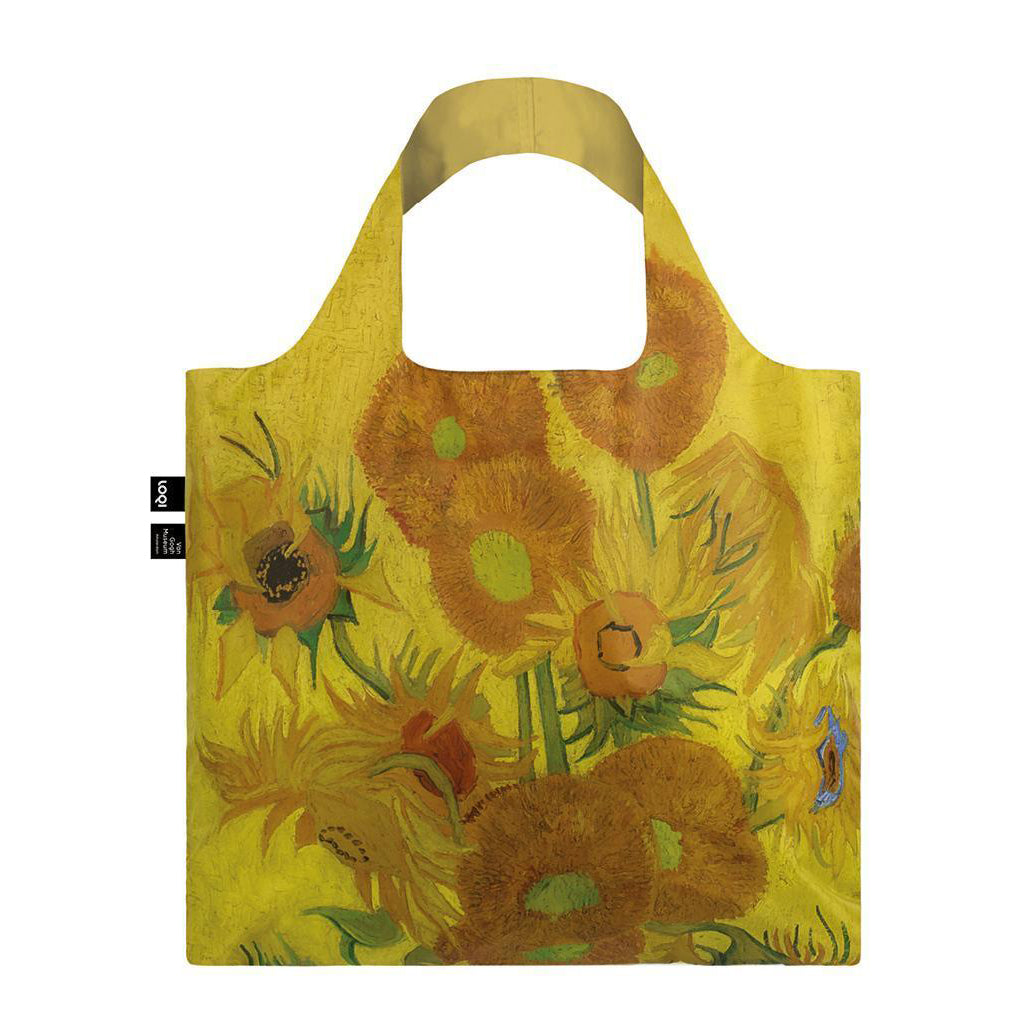 Foldable Tote bag with Sunflowers artwork by Vincent Van Gogh in yellow