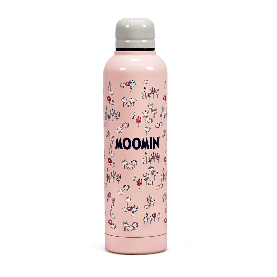 Water Bottle Moomin Pink Flowers Double-Walled