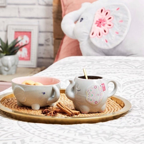 Mug shaped as Mandala Elephant in grey