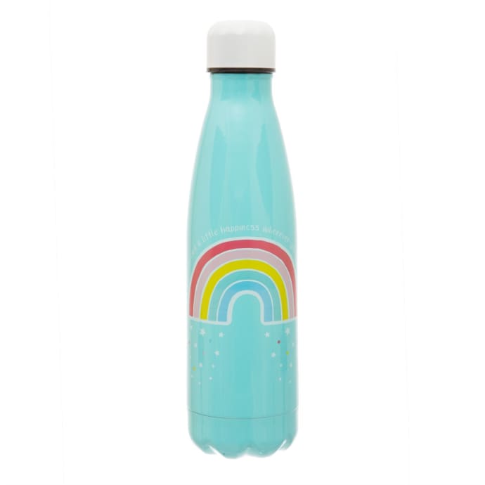 Stainless steel water bottle with chasing rainbows in blue