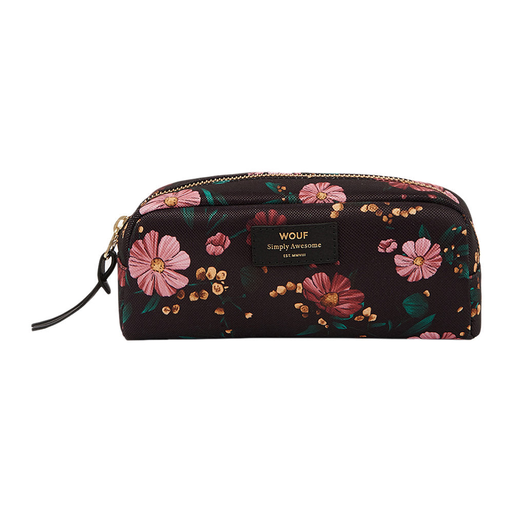 Cosmetic Bag Small Pouch Pencil Case Black with Pink Flowers Floral Print