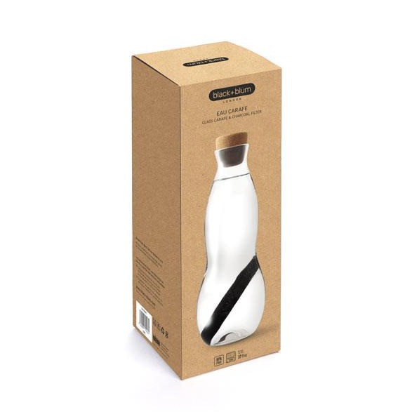 Carafe Glass Water Filter with Natural Charcoal Filter & Cork Stopper