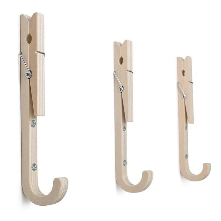 3 Coat wall and magnetic hooks 'J-Pegs' in natural wood