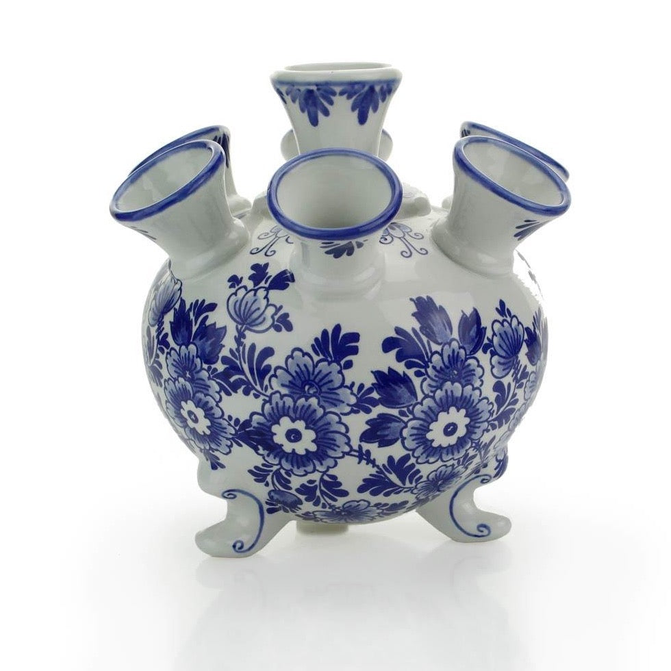 Delft Blue Tulip Vase Round in Blue and White Design