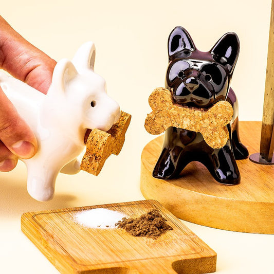 Salt & Pepper Set Dog with Bone in Black & White