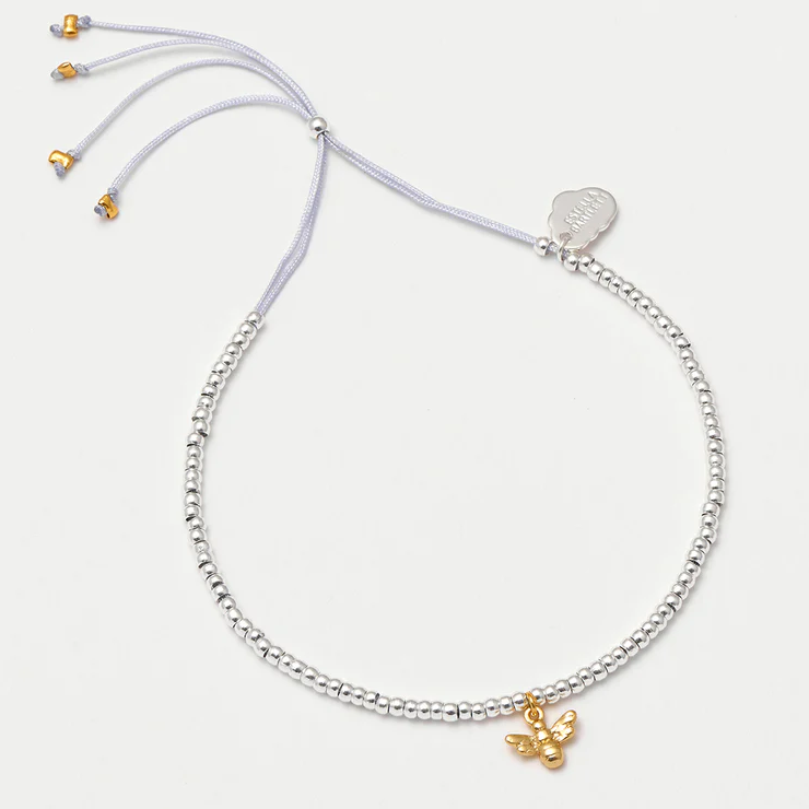 Bee Charm Beaded Friendship Bracelet Gold & Silver Plated Adjustable