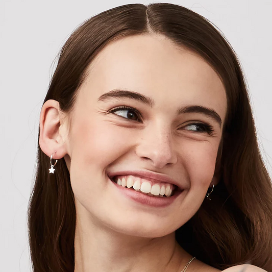 Earrings Star Drop Hoop Silver Plated