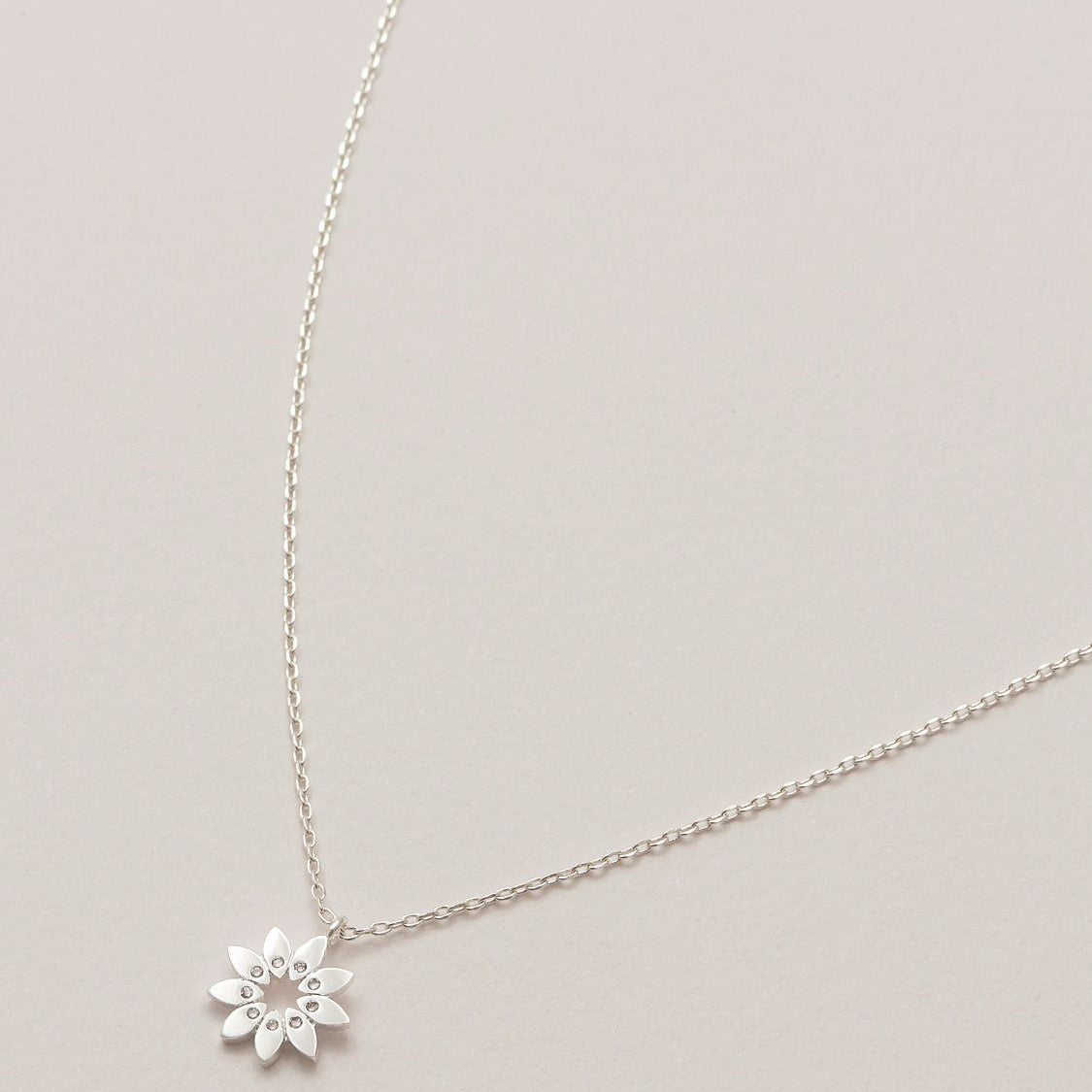 Necklace Flower Charm with Cubic Zirconia Silver Plated