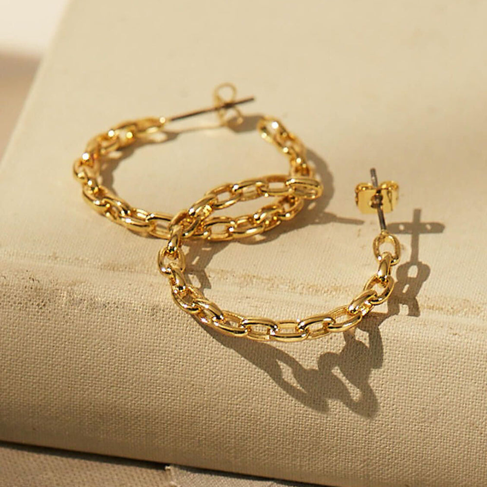 Chain Hoop Earrings Gold Plated