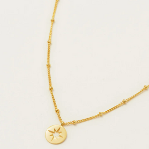 Charm Necklace Starburst Disk Gold Plated