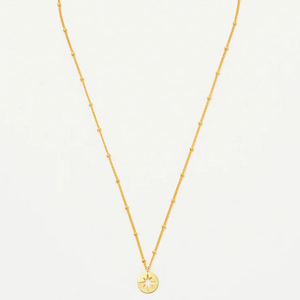 Charm Necklace Starburst Disk Gold Plated