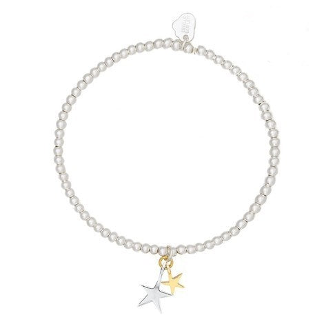 Bracelet with double star charm in gold and silver