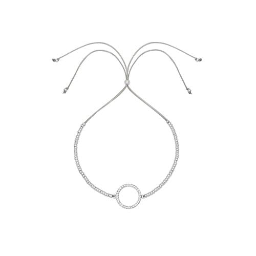 Silver bracelet with a circular cubic zirconia charm