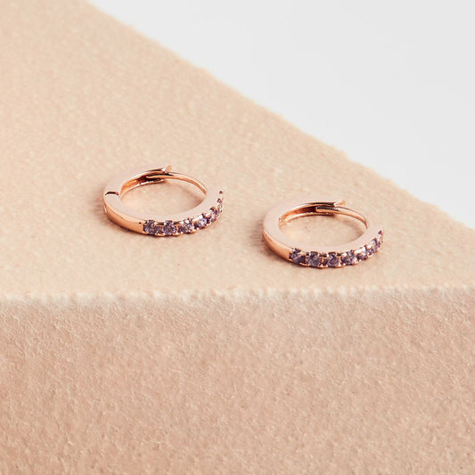 Earrings Mini Hoop CZ Rose Gold Plated