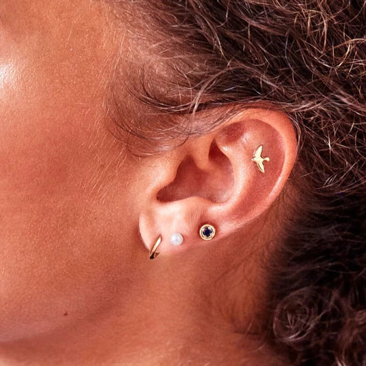 Earrings Set-of-4 Gold Plated CZ Nature Lobe Helix