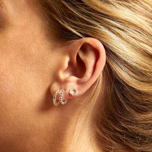 Beaded Huggie Hoop Earring Mini Silver Plated