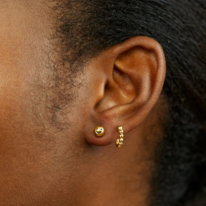 Beaded Huggie Hoop Earring Mini Gold Plated