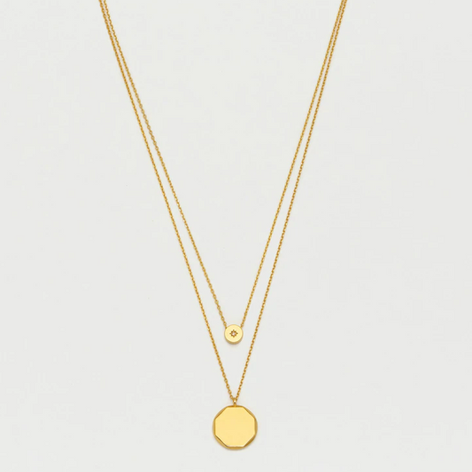 Necklace Double Charm Gold Plated Cubic Zirconia Star Estella Bartlett