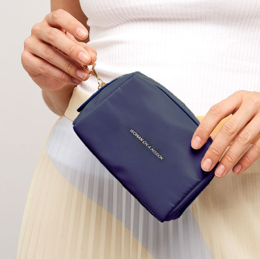 Toiletries Bag with charm in Navy Blue Travel Pouch
