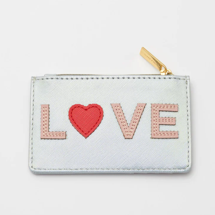 Card Holder Purse 'LOVE' Iridescent Silver Faux Leather Estella Bartlett