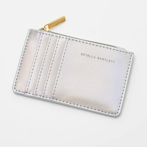 Card Holder Purse 'LOVE' Iridescent Silver Faux Leather Estella Bartlett