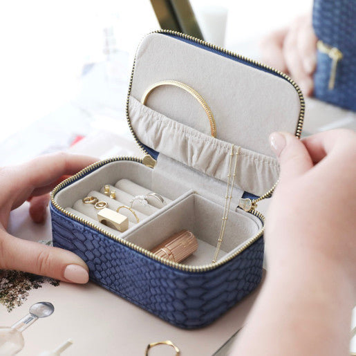 Mini Jewellery Box Navy Blue Snake Print