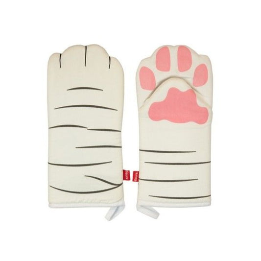 Cat Paws Oven Mitts Gloves White Black Stripes Cotton
