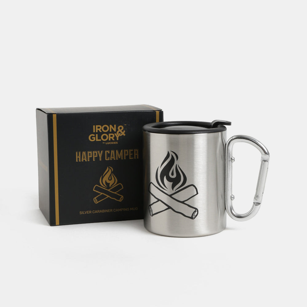 Camping Mug in Silver | Iron and Glory Happy Camper
