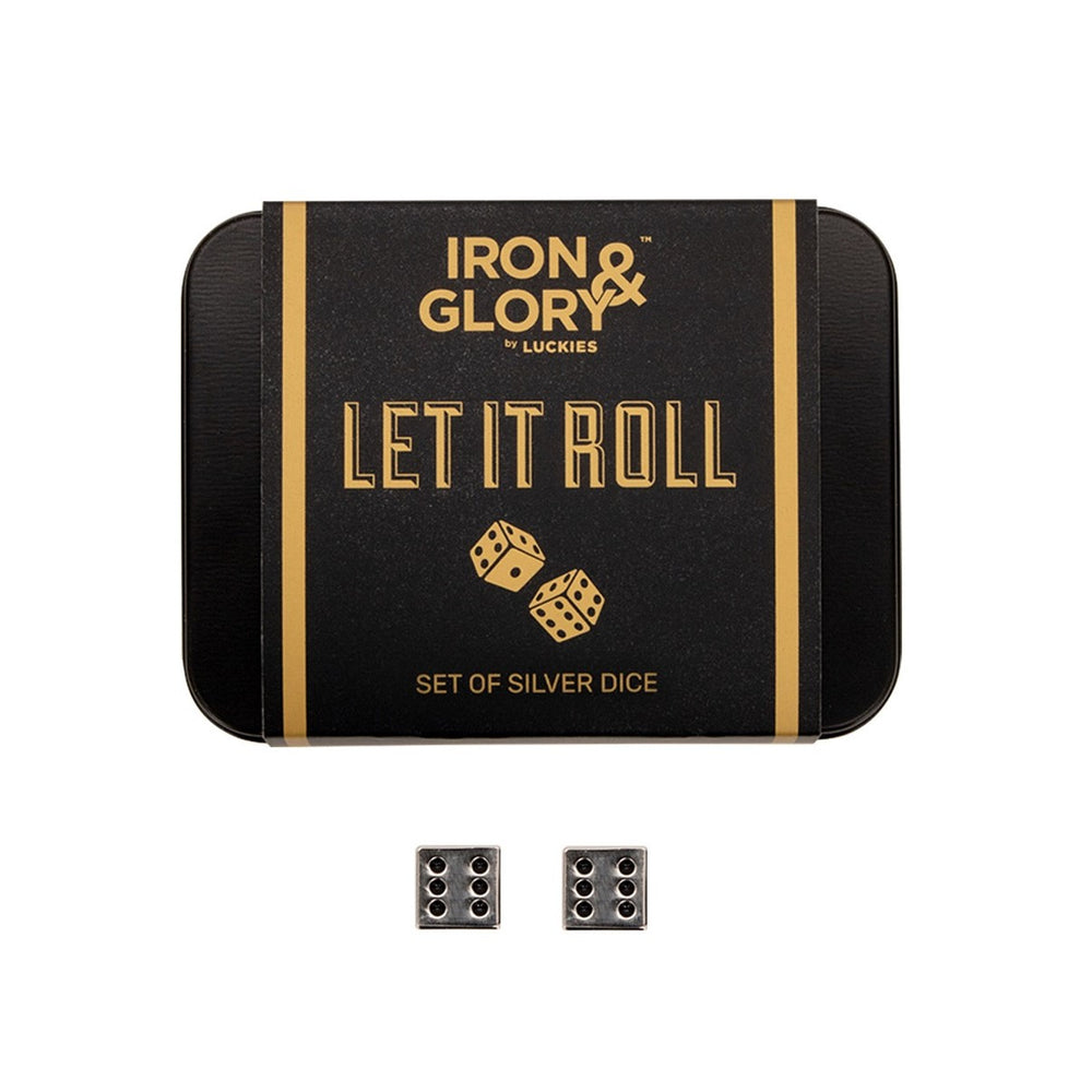 Dice Set of Two 'Let it roll' Iron and Glory Silver