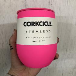 Corkcicle 12oz stemless thermal cup for hot and cold drinks in neon pink
