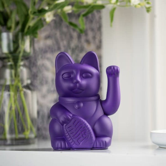 Lucky Cat Waving Arm 'Maneki-Neko' Good Fortune Violet Purple