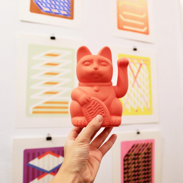Lucky Cat Waving Arm 'Maneki-Neko' Good Fortune Neon Pink