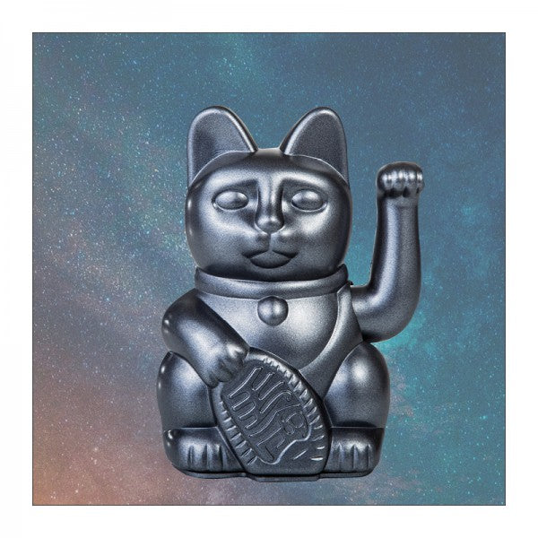 Lucky Cat Waving Arm Maneki Neko Good Fortune Metallic Grey