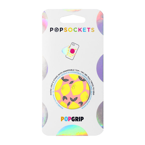 Mobile accessory expanding hand-grip and stand Popsocket in lemon illustration