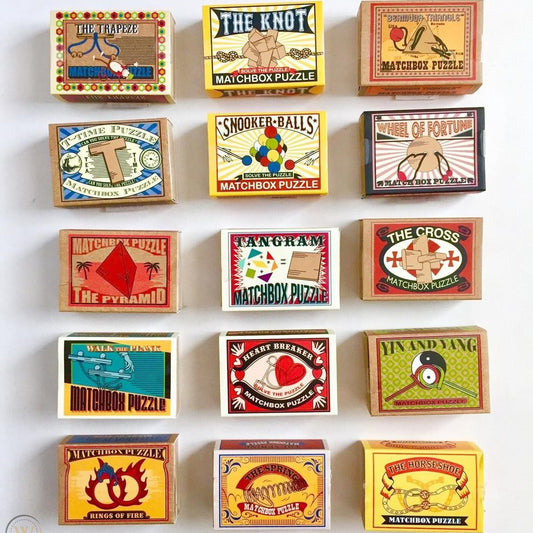 Puzzle Matchbox Set of 4 Wooden or Metal Mini Puzzles