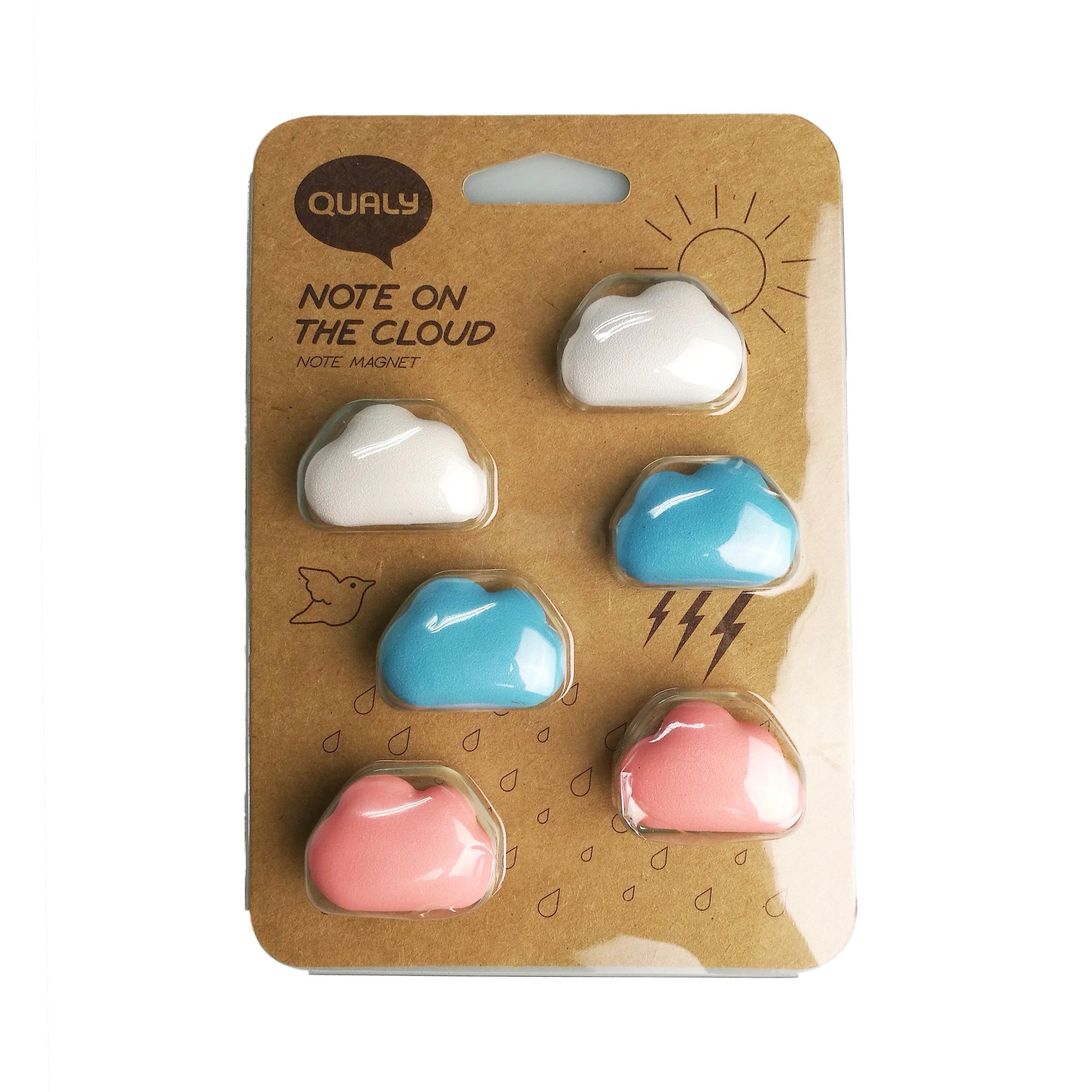 Magnets with clouds organise stationery set of 6 in blue, pink and white