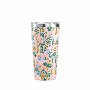 Corkcicle 16oz thermal insulated tumbler for hot and cold drinks in pink floral tapestry print