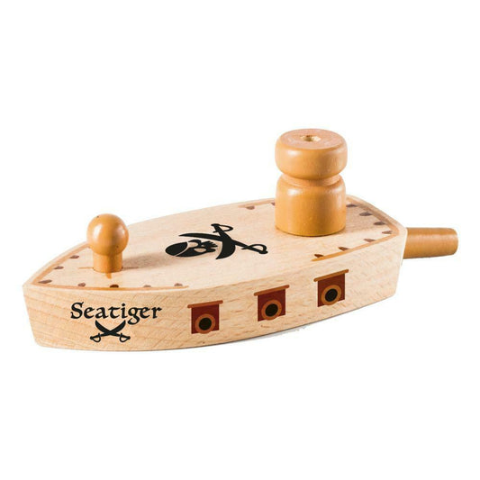 Wooden Boat Balloon Powered Sea Tiger Pirate Speedster in Natural Wood and Black