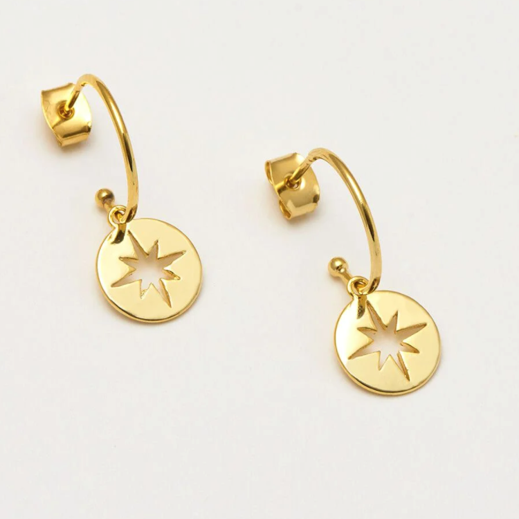 Earrings Gold Plated Starburst Disc Drop