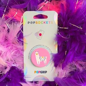 Mobile accessory expanding hand-grip and stand Popsocket with Llama illustrated