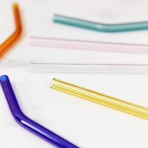 Colourful Reusable Glass Drinking Straws Set Of 6 With Cleaning Brush in Green Blue Orange Pink Clear