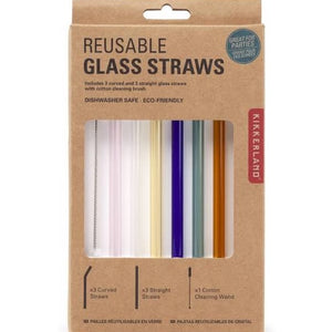 Colourful Reusable Glass Drinking Straws Set Of 6 With Cleaning Brush in Green Blue Orange Pink Clear