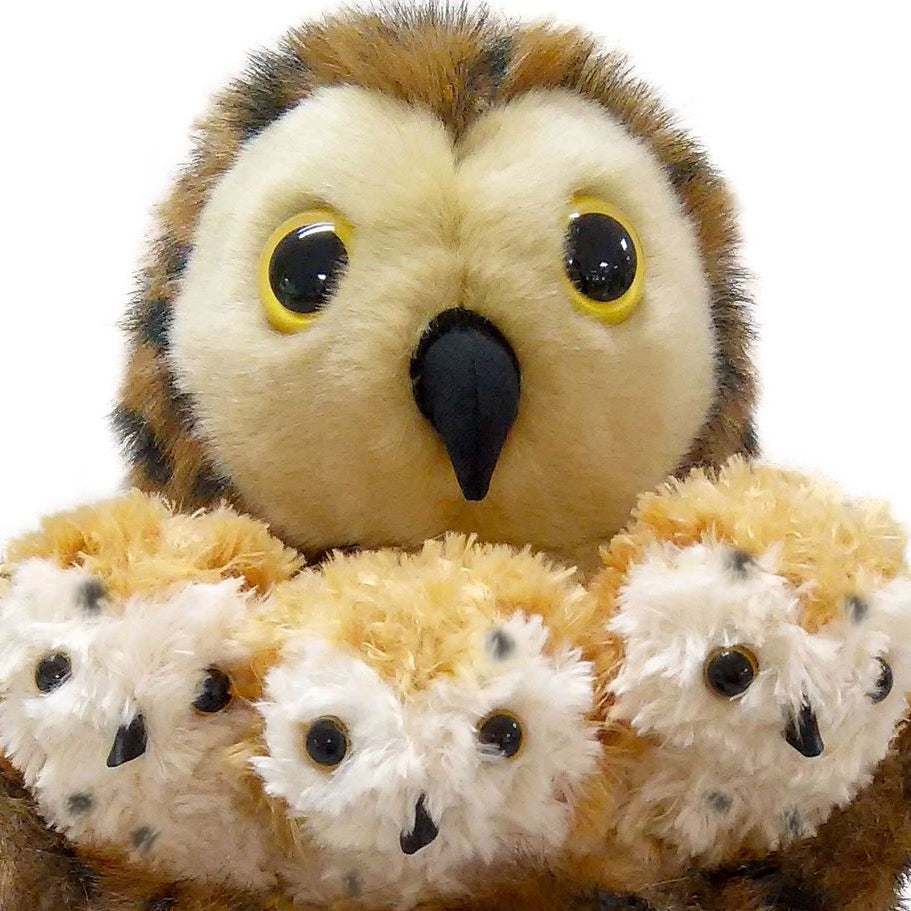 Puppets Tawny Owl Hide Away With Three Babies in Brown and Black Toy