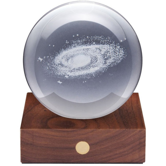 Gingko Amber 3D Laser Engraved Premium Crystal Light with Wooden Walnut Base, LED Lights, Touch Control Button, 4 Light Brightness, USB-C Charging Galaxy - Image 1