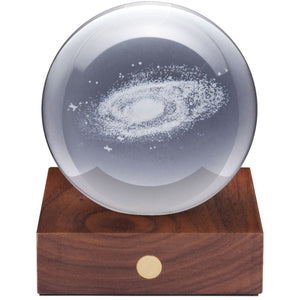 Gingko Amber 3D Laser Engraved Premium Crystal Light with Wooden Walnut Base, LED Lights, Touch Control Button, 4 Light Brightness, USB-C Charging Galaxy - Image 1
