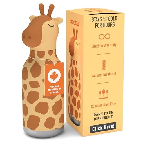 Asobu Kids Bestie Bottles Insulated Stainless Steel Water Bottle with Straw 16oz Brown Giraffe - Image 1