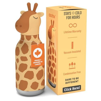 Asobu Kids Bestie Bottles Insulated Stainless Steel Water Bottle with Straw 16oz Brown Giraffe - Image 1